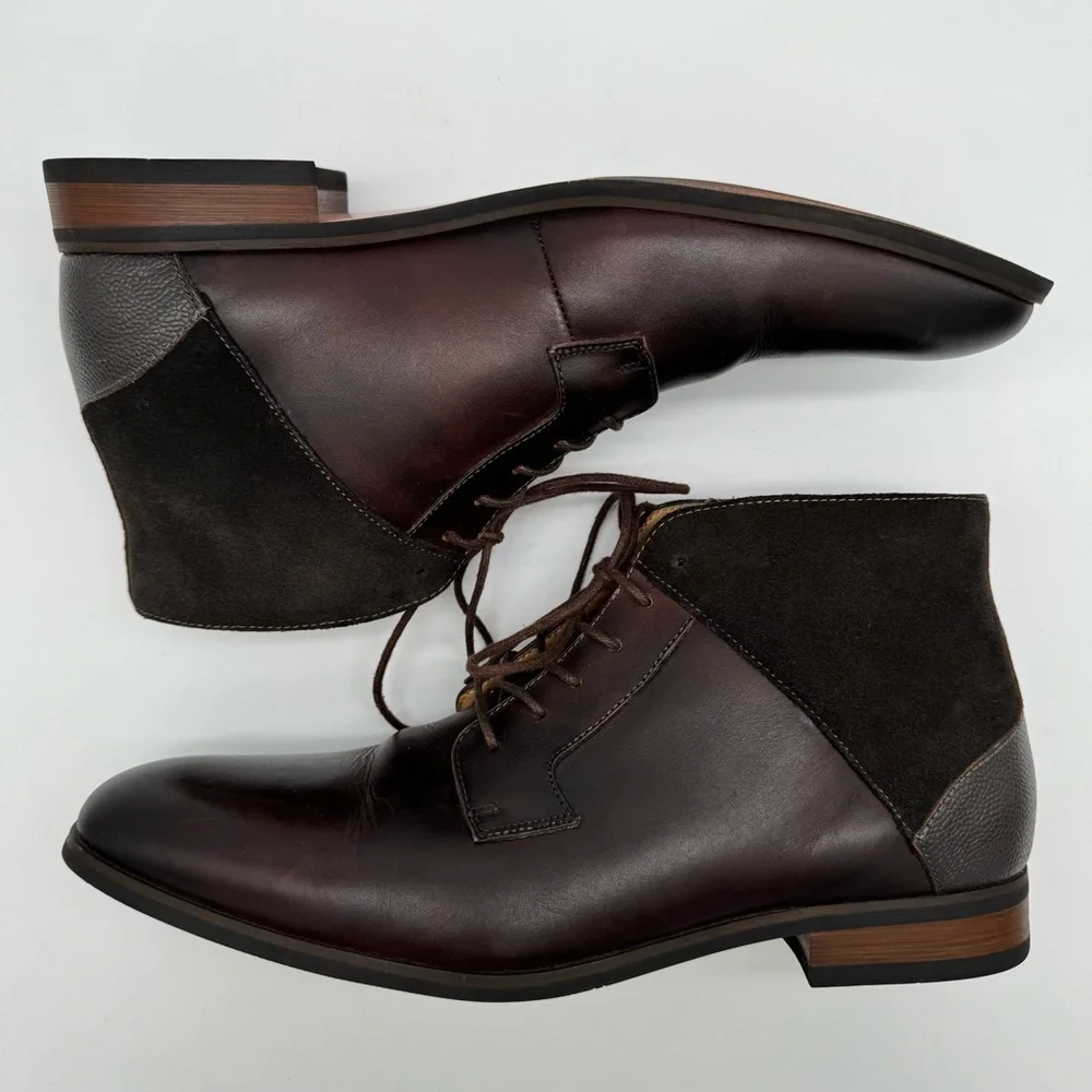 La Milano Cabey Brown Leather Lace Up Boot Size 13